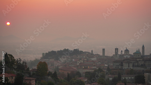 Bergamo. One of the beautiful city in Italy. Morning landscape at the old town from Saint Vigilio hill during fall season © Matteo Ceruti