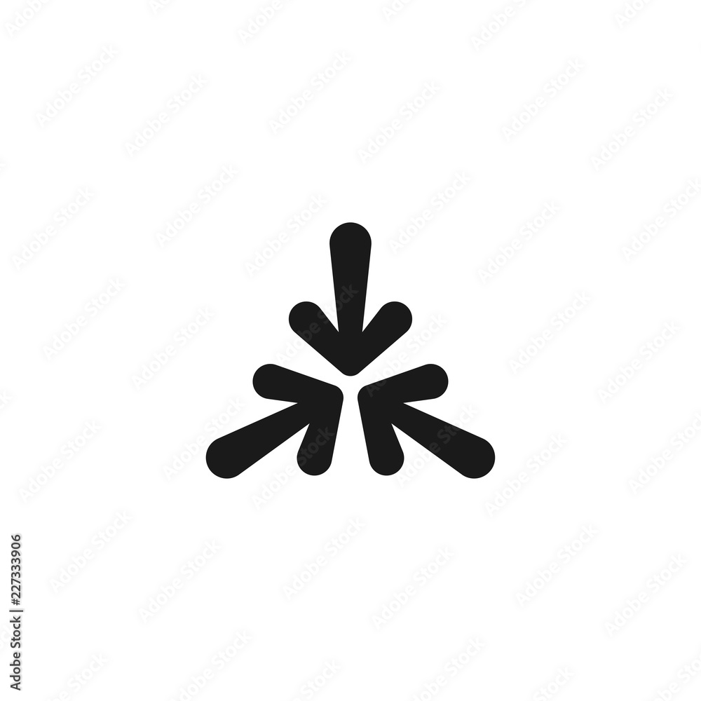 Three black rounded cartoon arrows point to the center. Triple Collide Arrows icon. Merge Directions icon. Three black rounded cartoon arrows point to the center. Triple Collide Arrows icon. Merge Directions icon.