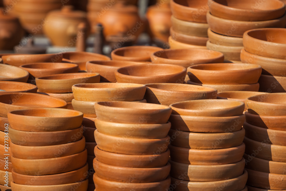 Traditional Georgian clay jugs for sale in the village of Shrosha, Georgia Traditional Georgian clay jugs for sale in the village of Shrosha, Georgia