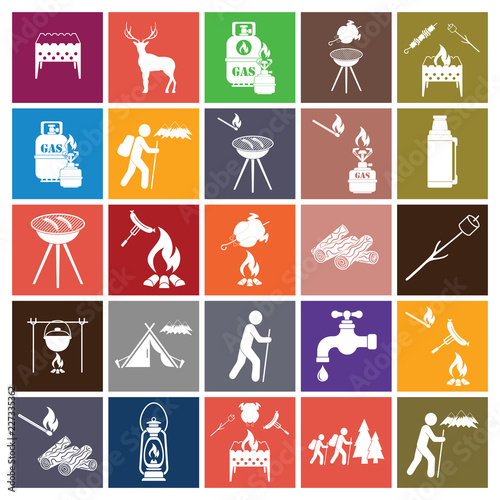 Set of camping equipment icons