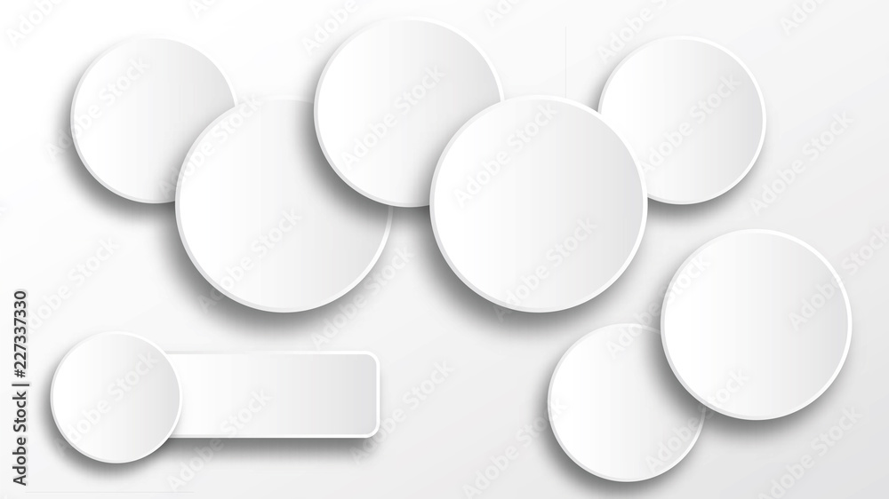 Abstract background with cut paper geometric shapes, speech bubbles, circles. Vector illustration.