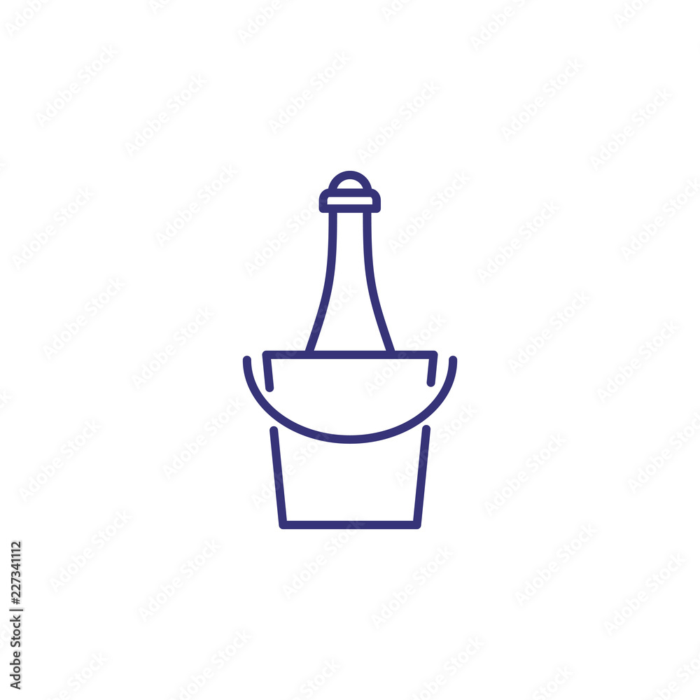 Champagne bucket line icon. Cold drink, bottle, alcohol. Beverage concept. Vector illustration can be used for topics like honeymoon, dating, wedding Champagne bucket line icon. Cold drink, bottle, alcohol. Beverage concept. Vector illustration can be used for topics like honeymoon, dating, wedding