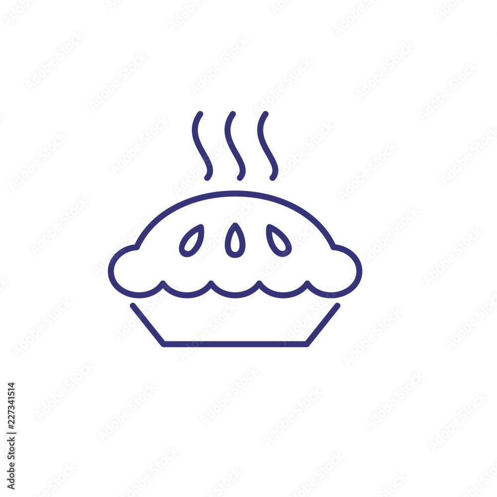 Hot pie line icon. Sweet pie, baked, homemade. Cuisine concept. Vector illustration can be used for topics like traditional food, recipe, meal Hot pie line icon. Sweet pie, baked, homemade. Cuisine concept. Vector illustration can be used for topics like traditional food, recipe, meal
