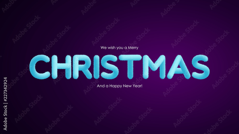 Christmas lettering with a fur or tinsel text effect over dark violet background