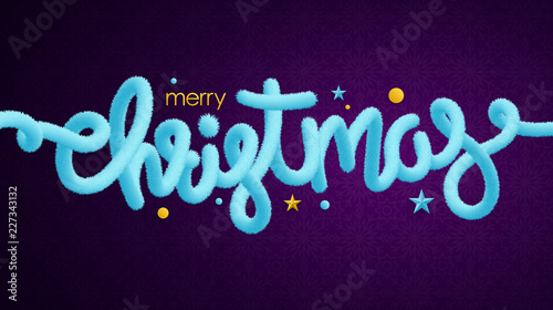 Merry Christmas light blue tinsel lettering and holiday decorations