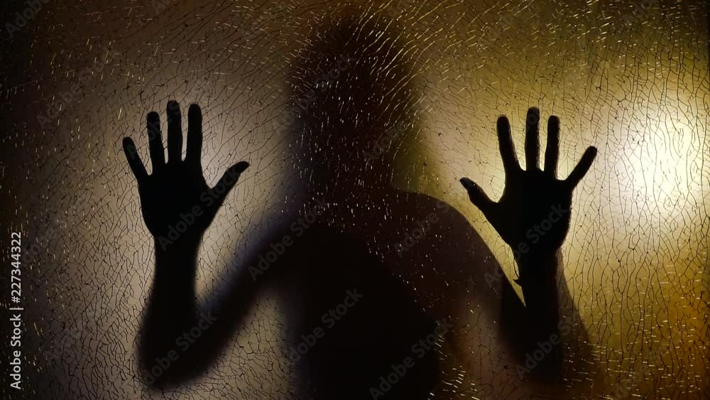 Silhouette of woman behind glass. Silhouette of woman behind glass.