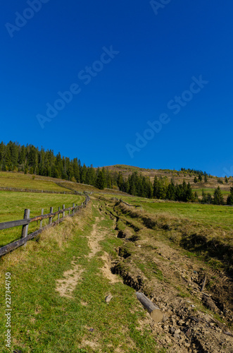 Carpathian mountains in sunny day in the autumn season