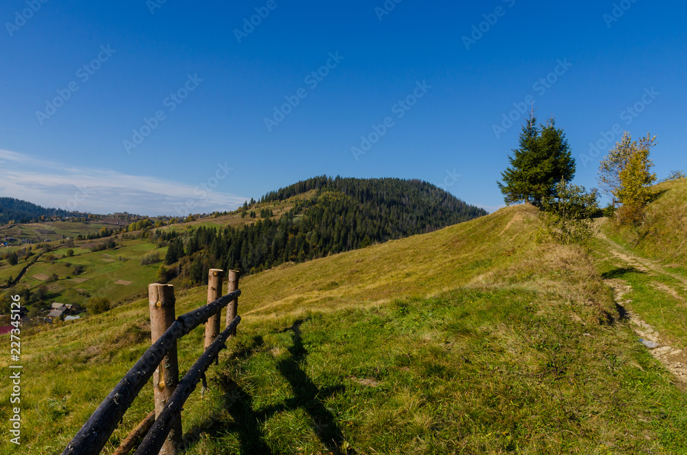 Carpathian mountains in sunny day in the autumn season