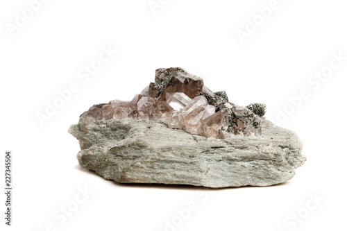 Macro mineral stone quartz chlorite Palygorskite rock on a white background