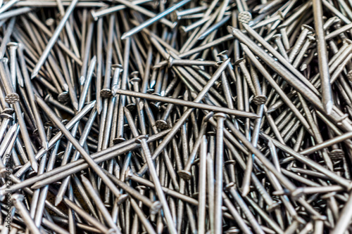 Abstract texture  close-up of nails for wood. Shallow depth of focus.