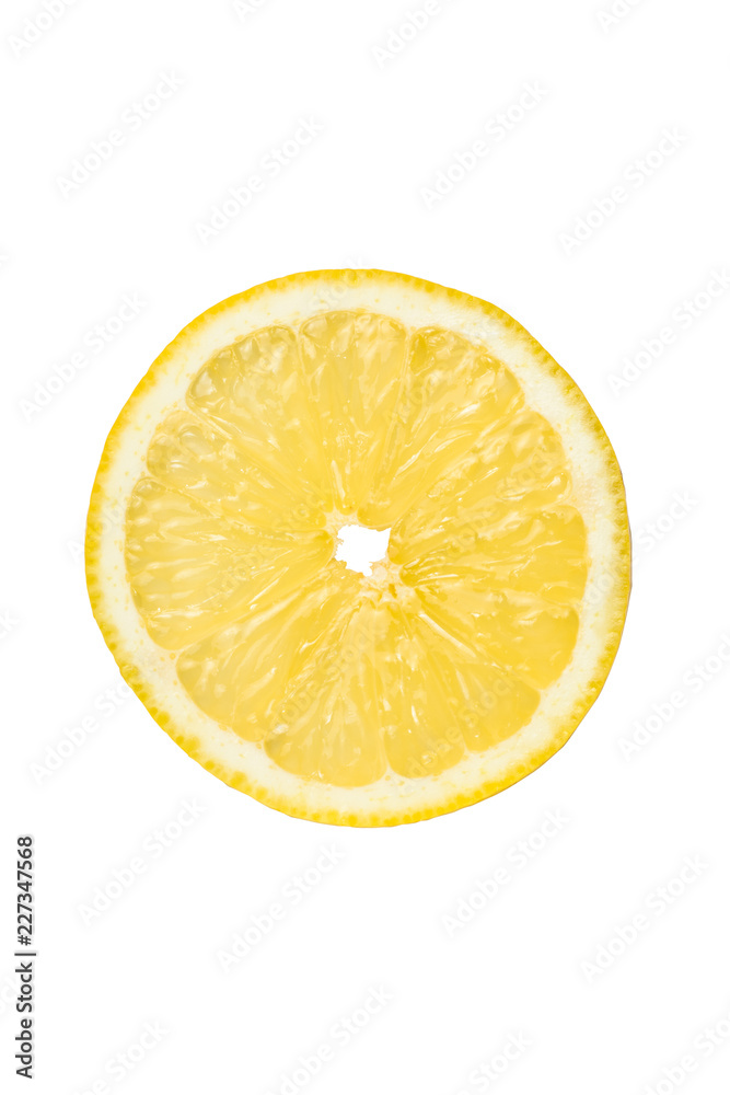 Slice of lemon citrus isolated cut out view from above