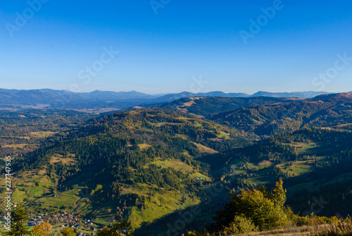 Carpathian mountains in sunny day in the autumn season