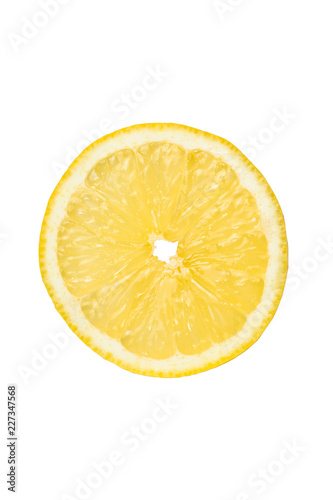 Slice of lemon citrus isolated cut out view from above