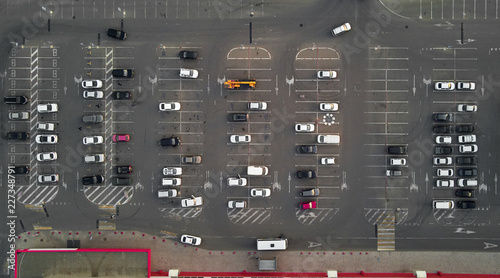 aerial view of the Parking lot in front of the store photo