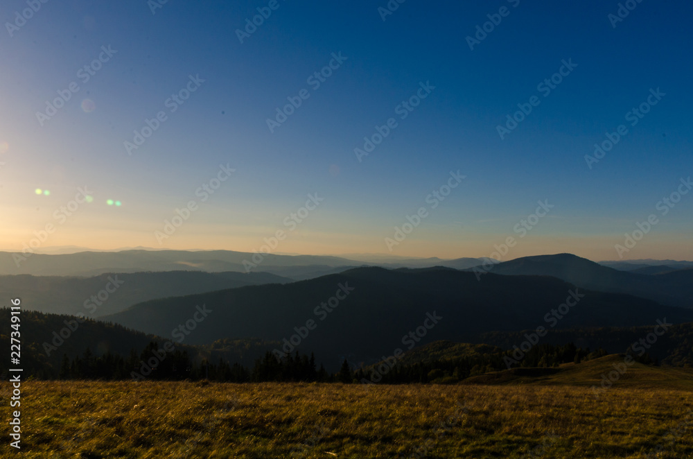 Carpathian mountains in sunny day in the autumn season