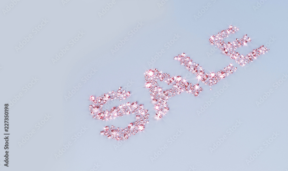 A lot of pink precious stones scattered on the surface in the form of the word A lot of pink precious stones scattered on the surface in the form of the word