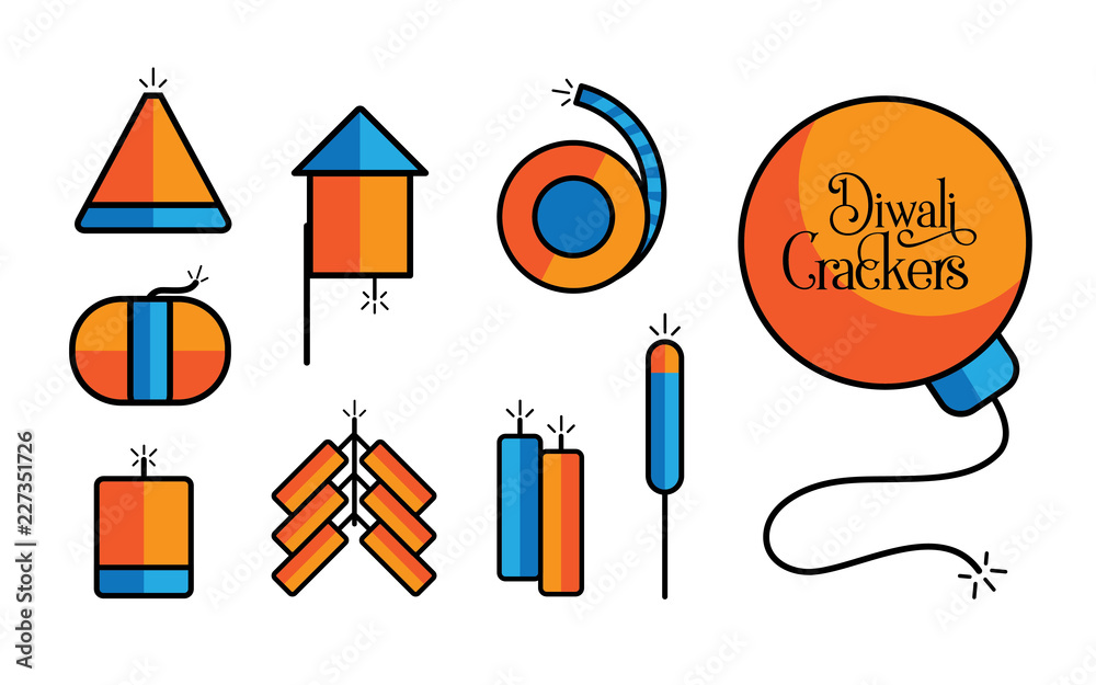 Diwali Cracker Icon Set Vector Illustration Diwali Cracker Icon Set Vector Illustration