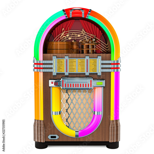 Vintage jukebox front view, 3D rendering