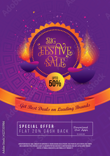 Big Festival Sale, Offer Poster Design Layout Template with 50% Discount Tag