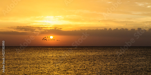 Sunset iver Black See shore in Jupiter town  Romania 