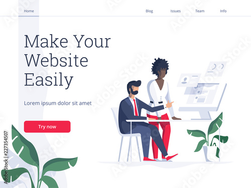 Modern flat vector illustration concept of people making web page design for website. Creative landing page design template.