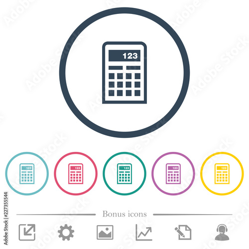 Scientific calculator flat color icons in round outlines