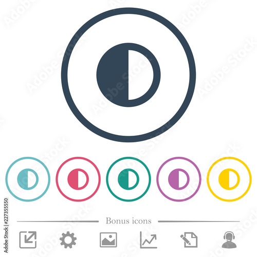 Contrast control flat color icons in round outlines
