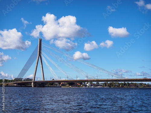 Cable-stayed bridge in Riga, Latvia over the Daugava River © Belogorodov