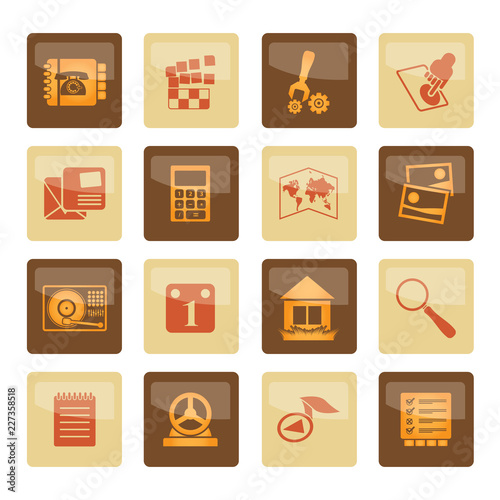 Mobile Phone and Computer icons  over brown background- Vector Icon Set