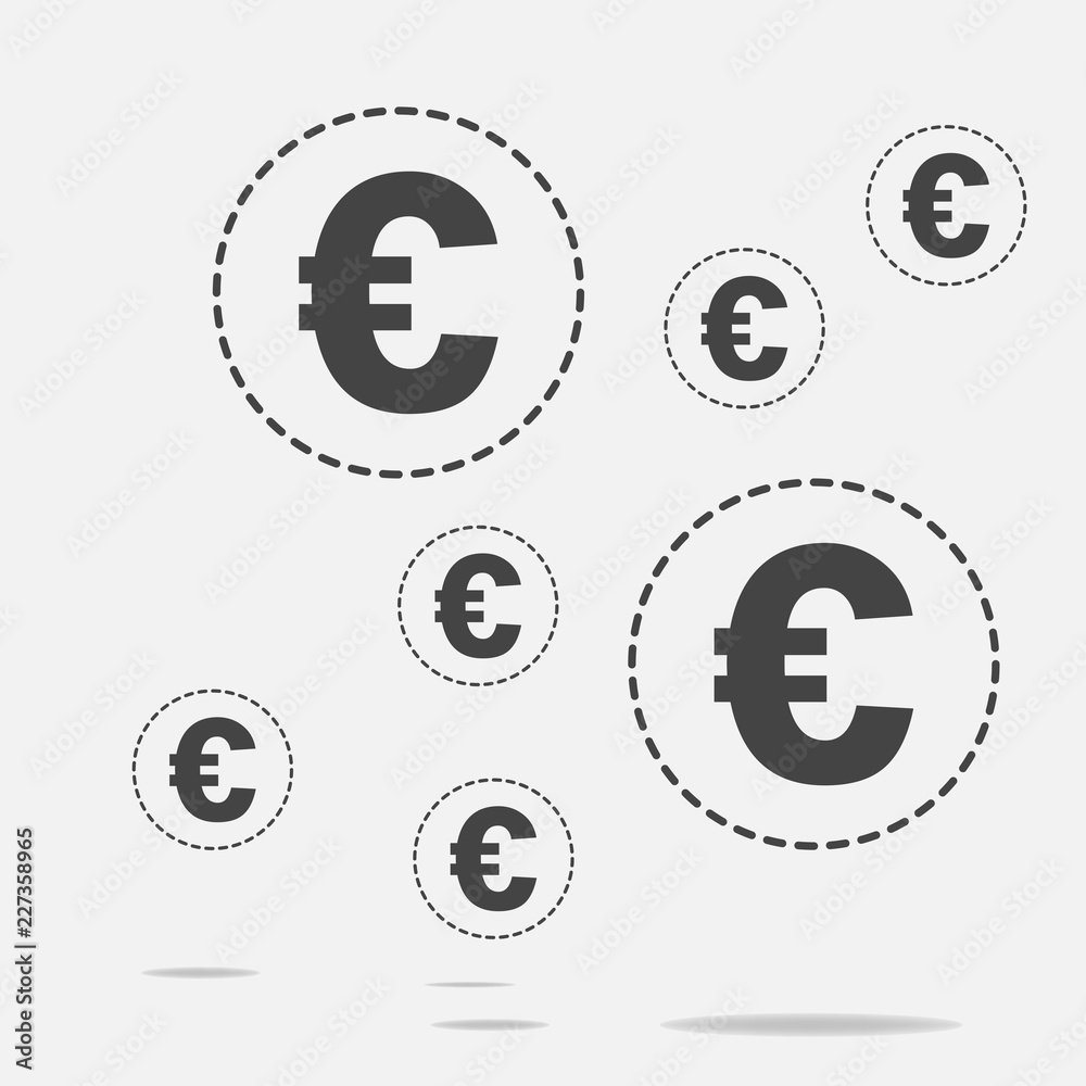 Vector image of the euro sign on gray background. Flat image euro icon with shadow. Layers grouped for easy editing illustration. For your design. Vector image of the euro sign on gray background. Flat image euro icon with shadow. Layers grouped for easy editing illustration. For your design.