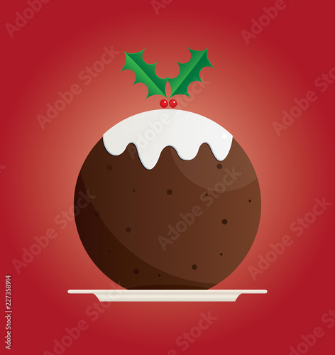A vector illustration of a traditional Christmas pudding on a red background