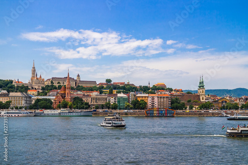 Cityscape of historical district in Budapest city on bank of Danube river, Hungary