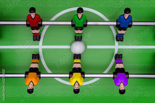 the game of table football players in the rainbow colors of the flag lgbt