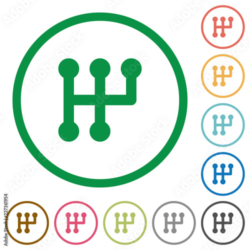 Manual shift flat icons with outlines