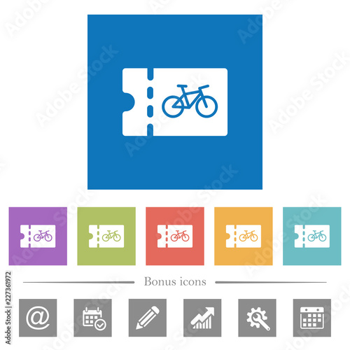 Bicycle shop discount coupon flat white icons in square backgrounds