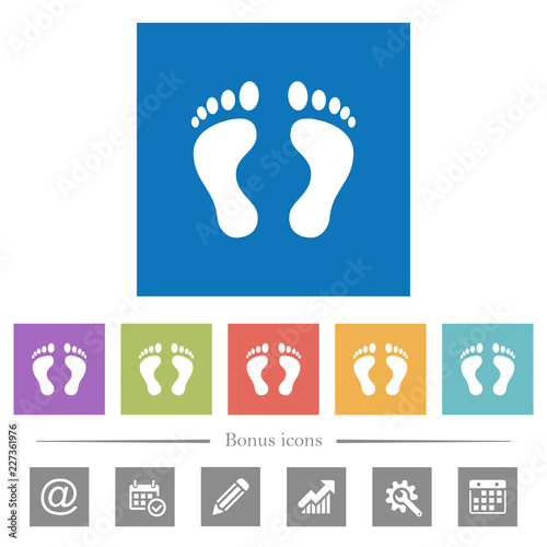 Human Footprints flat white icons in square backgrounds
