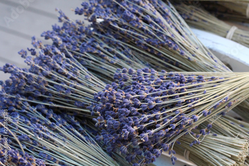 small bouquets of lavender on a wooden table