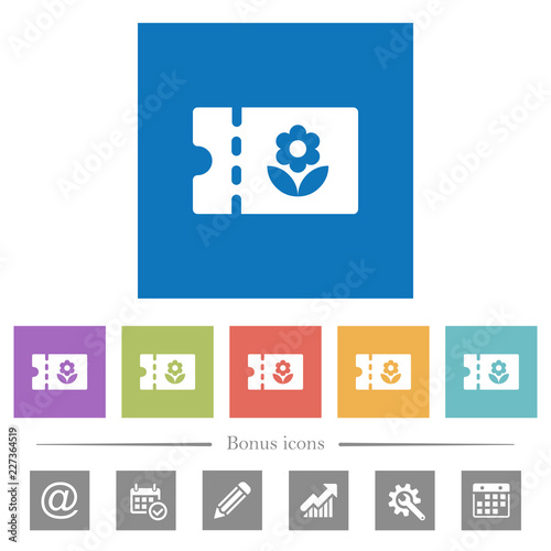 Flower shop discount coupon flat white icons in square backgrounds