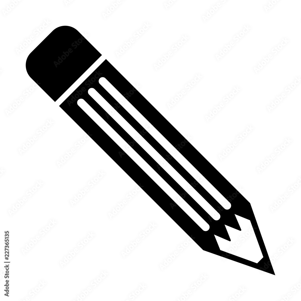 Simple pencil icon. Black silhouette. Isolated on white Stock Vector |  Adobe Stock