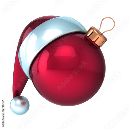 Fototapeta Naklejka Na Ścianę i Meble -  Santa Claus hat red Christmas ball decoration ornament funny blank. Happy New Year's Eve Day bauble. Merry Xmas icon concept. 3d rendering, isolated