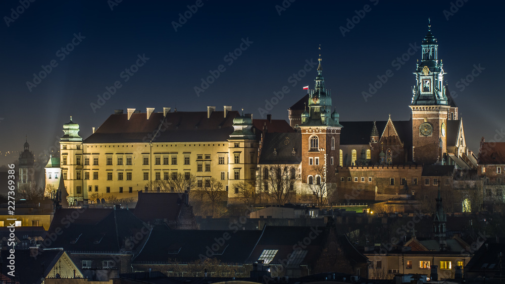Night view of Cracow Wawel Castle