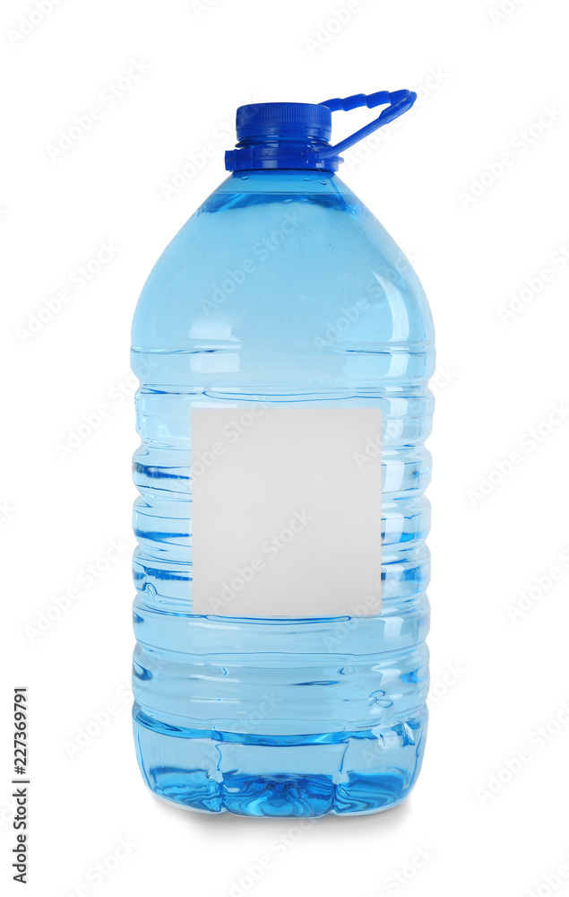 Large plastic bottle of pure water with blank tag on white background Large plastic bottle of pure water with blank tag on white background