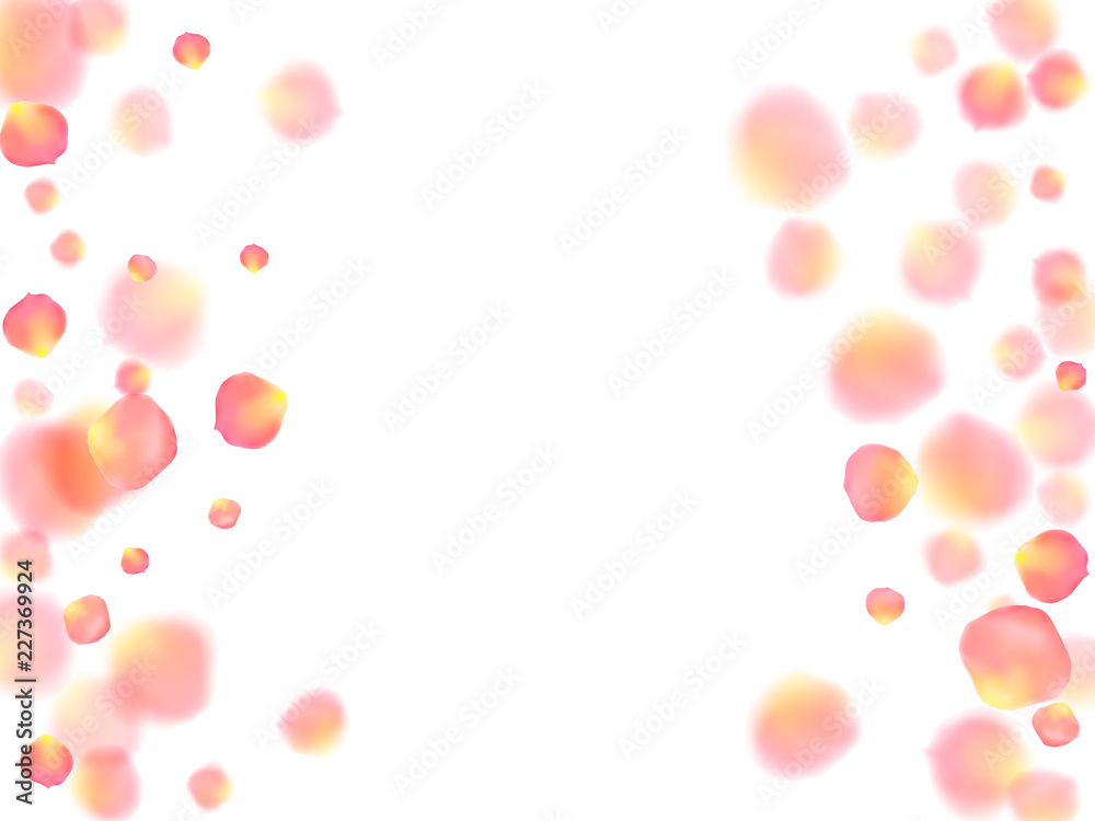 Rose gold petals flying cosmetics background.