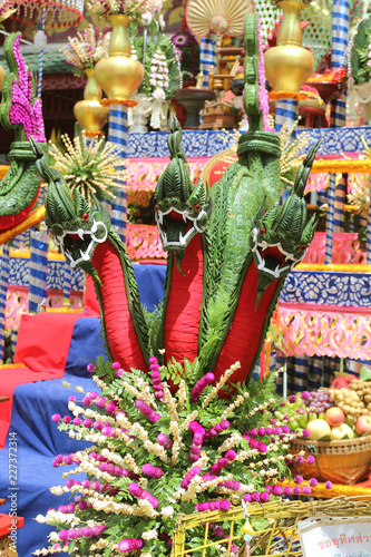 .Beautiful Naga made from banana leaves. Naga Traditional Thai. © jamroenjaiman