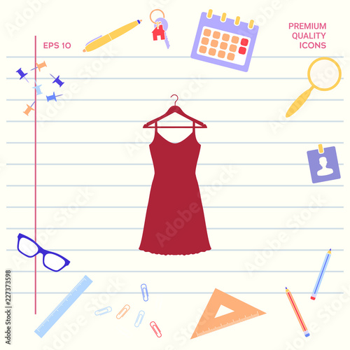 Sundress, Evening dress, combination or nightie on the wardrobe hanger , the silhouette. Menu item in the web design