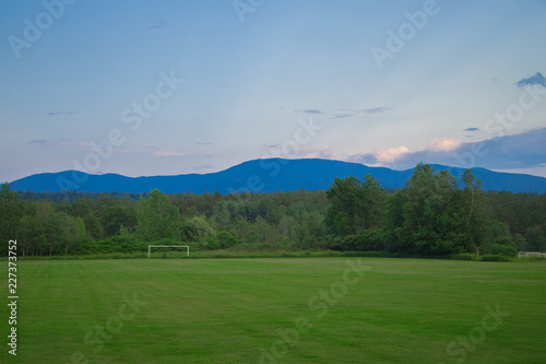 beautiful soccer field in the mountains