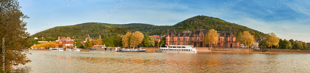Panoramic view of Heidelberg and Neckar river in Autumn