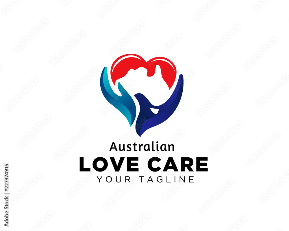 Love care, Hand care logo design inspiration with australian map