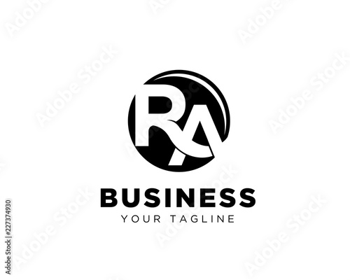 RA initial business logo design inspiration negative space in circle