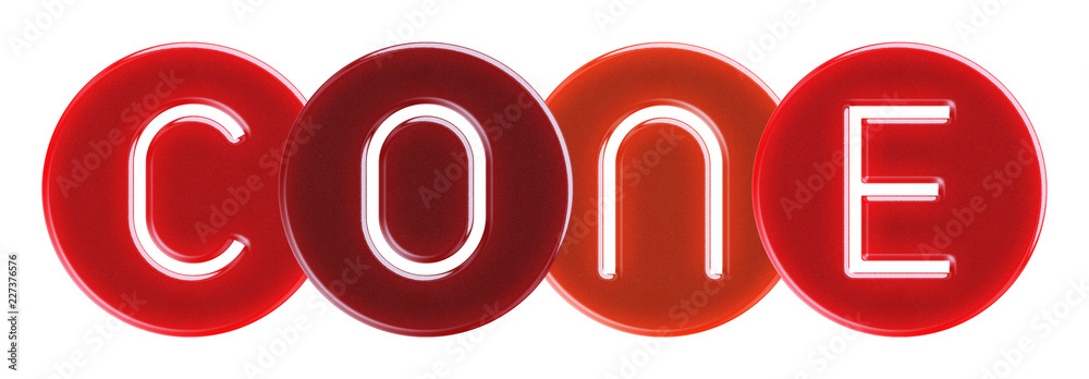 cone - text cut through multi-colored round translucent overlapping candies on white background cone - text cut through multi-colored round translucent overlapping candies on white background